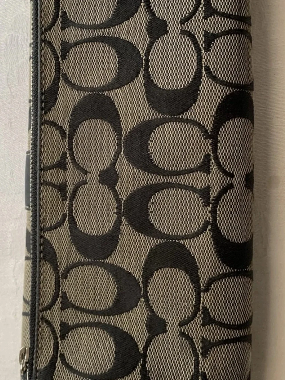 Coach Monogram Foldover Wallet in Black and gray leather interior